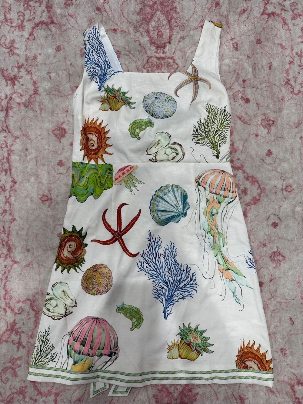Women’s White Sleeveless Sea Life Print Dress NEW! Size small